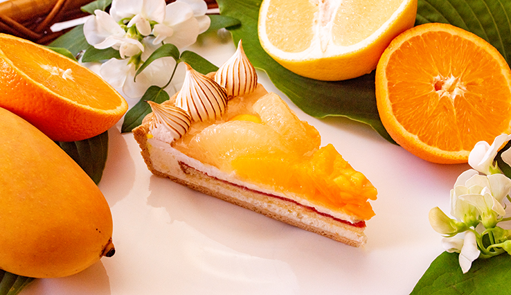 柑橘とマンゴーの甘酸っぱいレアチーズタルト